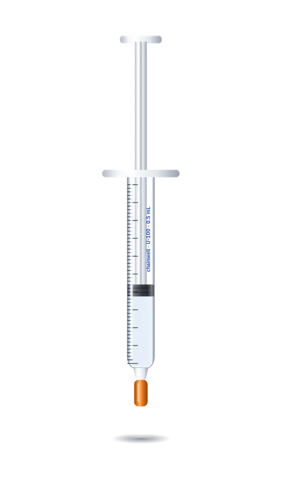 U-100 0.5 mL insulin syringe with 31G 6mm needle and short orange needle cap
