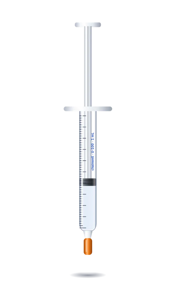 U-100 1 mL insulin syringe with 31G 6mm needle and short orange needle cap