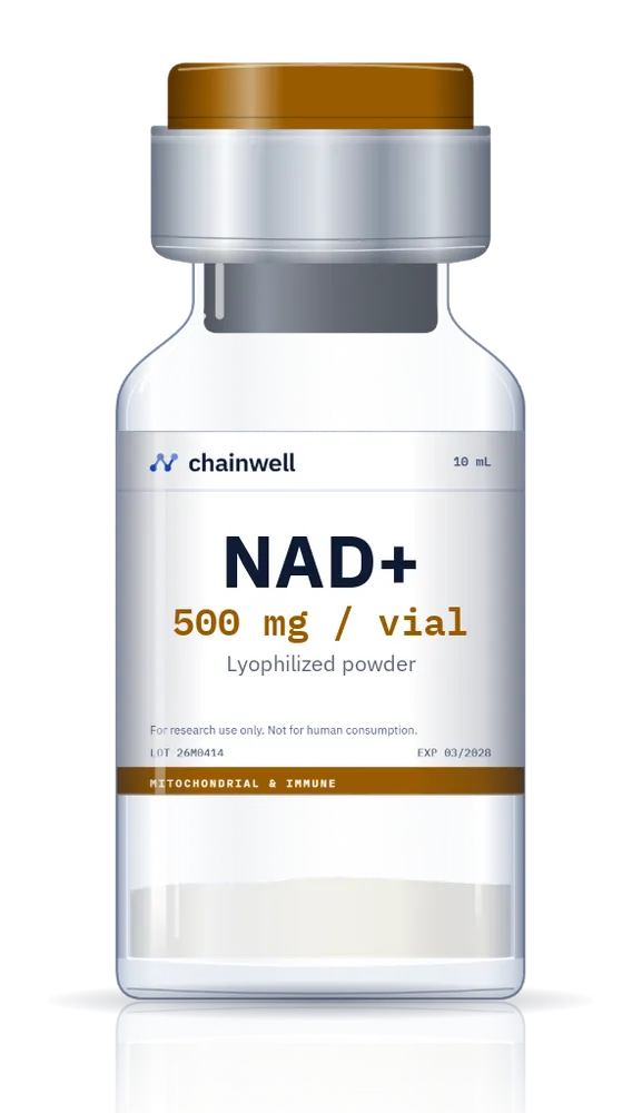 NAD+ 500 mg lyophilized peptide vial with flip-off cap